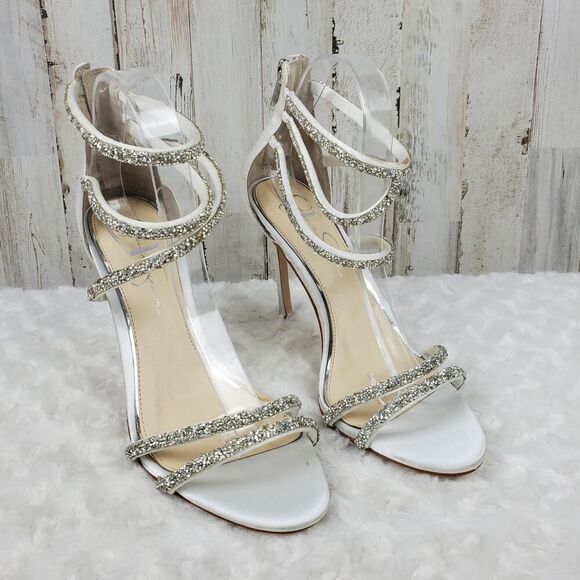 Jessica Simpson Jamalee Embellished Strappy Heel Sandals White Size 9.5 - Picture 1 of 11